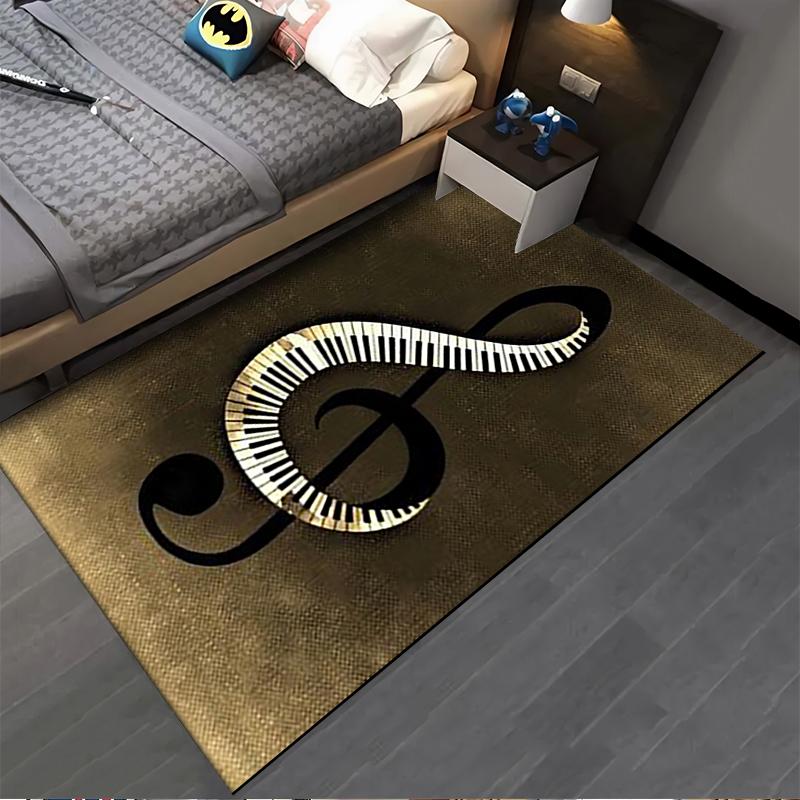 Musik-inspirierter Teppich mit Klaviertasten und Violinschlüssel-Design, Brauner Hintergrund Geeignet für den Einsatz als Anti-Rutsch-Matte für Wohnzimmer, Schlafzimmer, Sofas