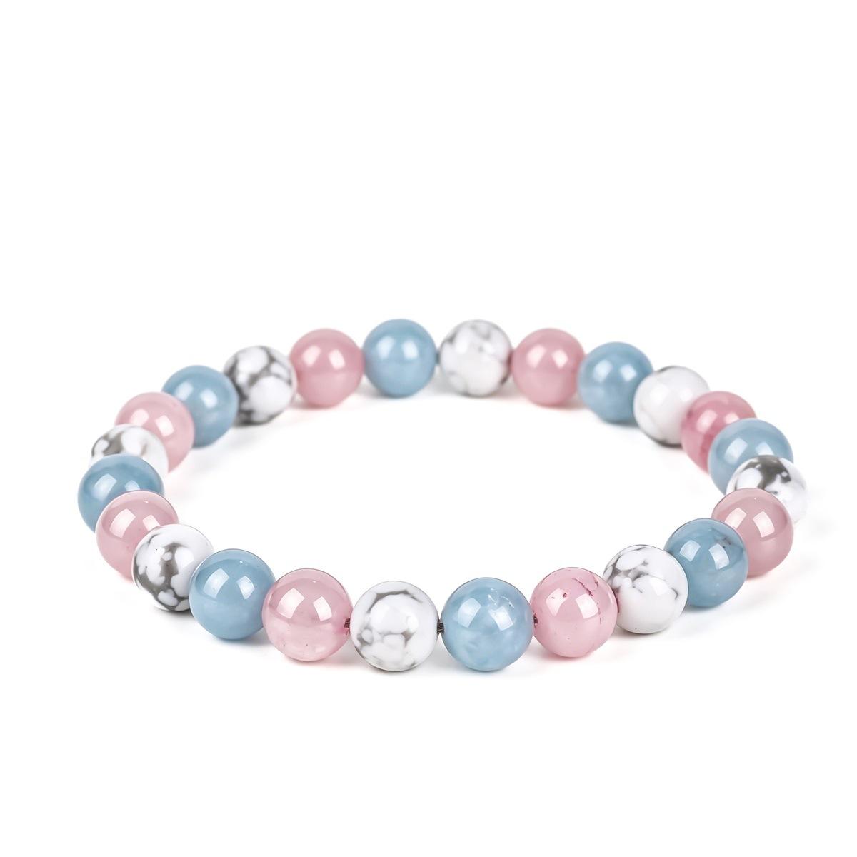 Natural Aquamarine & White Howlite Beaded Bracelet Western Casual Stretch Stone Bracelet Women Daily Fashion Jewelry Gift