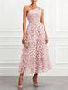 Summer new European and American style one-shoulder three-dimensional flower dress women's holiday style waist thin medium and long dress