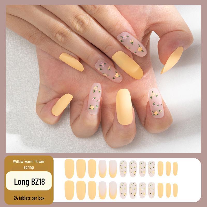 

Желтые Цветочные Средне-Короткие Носимые Наклейки для Ногтей (съемный) Glue Model