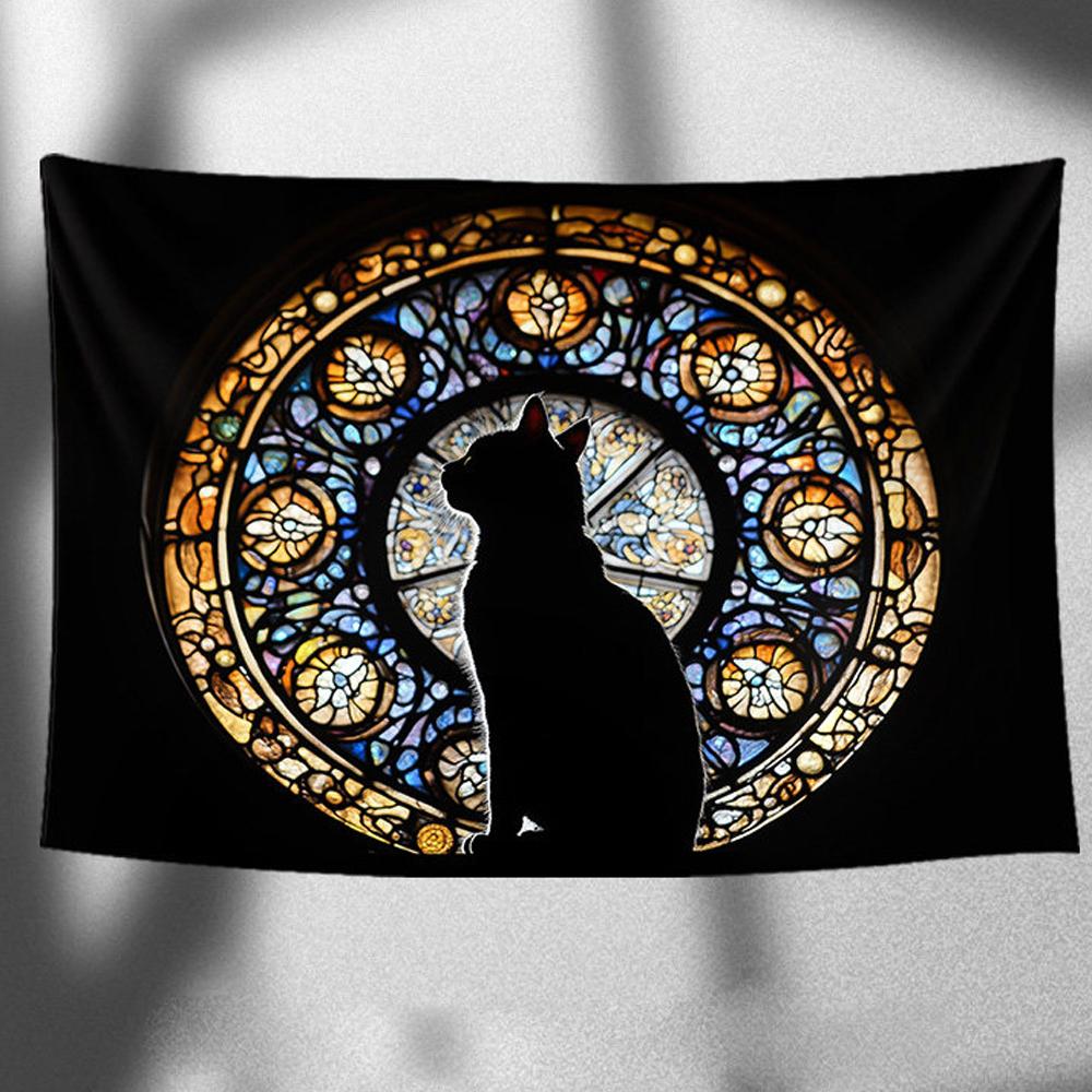 

Church Cat Ins Style Tapestry Dark Atmosphere Healing Wall Hanging Background Cloth for Bedroom Decoration 74x94cm(29x37in)