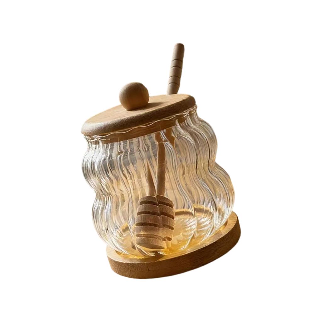 Shatterproof High Borosilicate Glass Storage Jar Clear Honeys Storage Container With Wooden Mixer and Lid For Kitchen