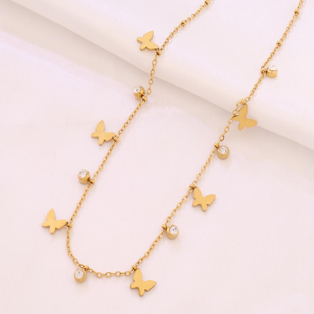 

316L Stainless Steel Butterfly Tassel Pendant Necklace For Women Fashion Gold Color Zircon Charms Chain Necklaces Jewelry