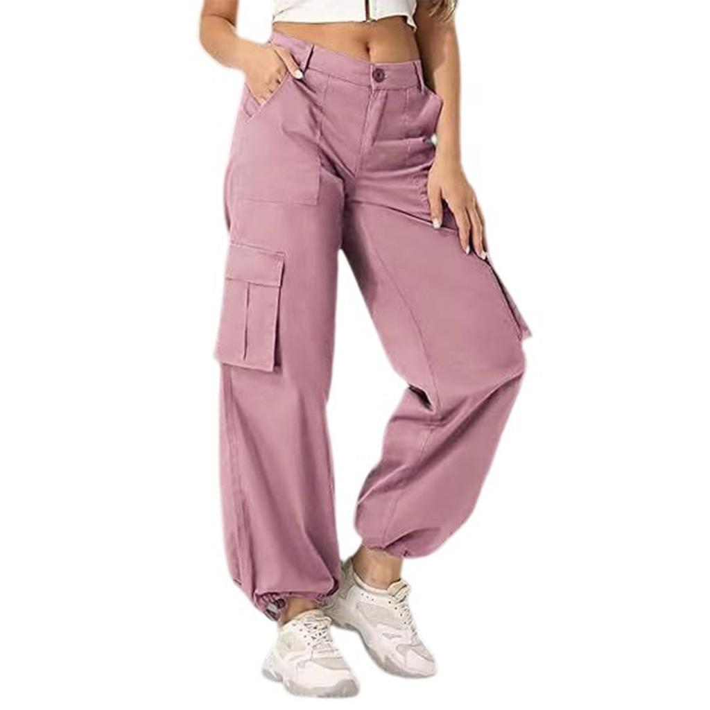 Dámské sportovní kalhoty s vysokým pasem a více kapsami, pracovní oděv, s nastavitelnými nohavicemi, volné a pohodlné pracovní kalhoty