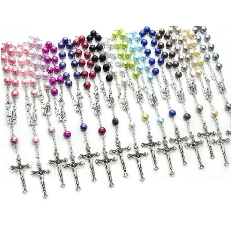 8mm Pearl Rosary Bead Finger Baptism Rosaries for Christening Baby Shower