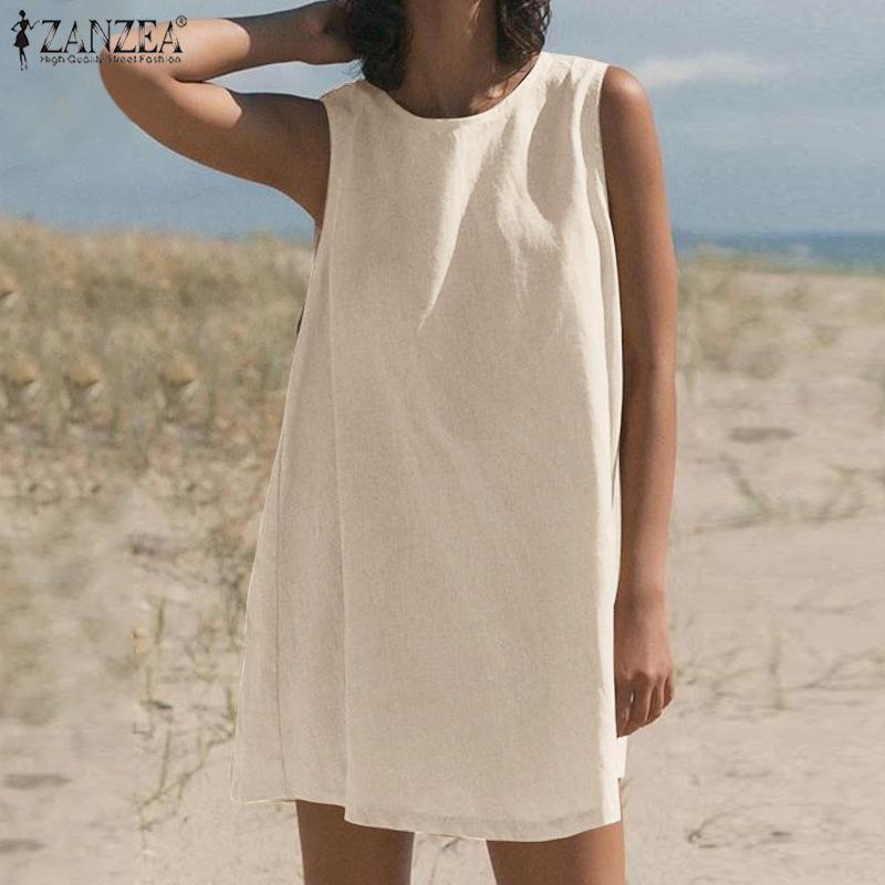 

ZANZEA повседневное летнее платье-майка без рукавов для женщин