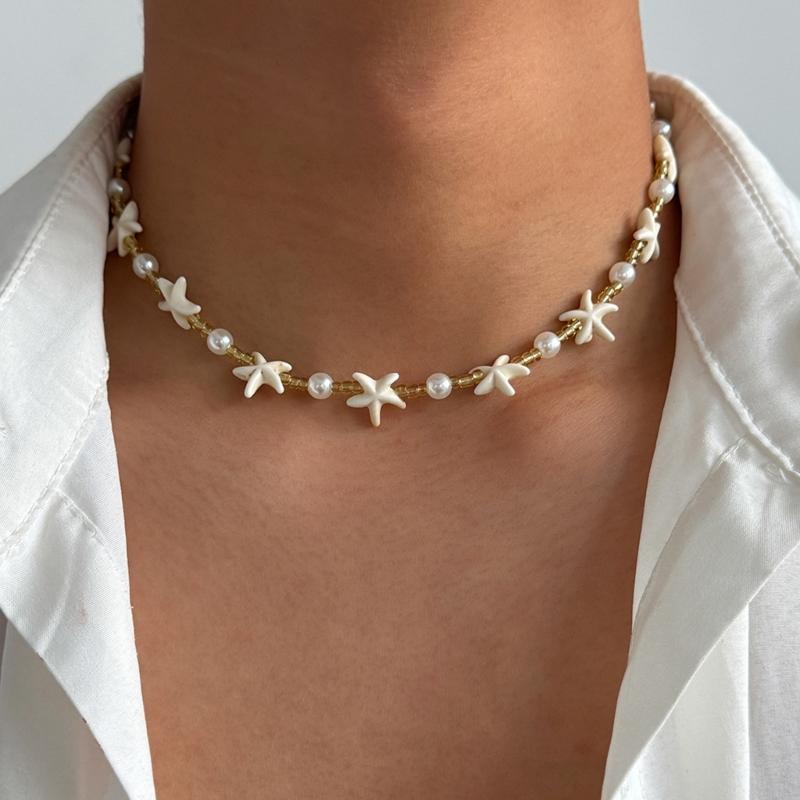 Nature Themed Adjustable Starfish Jewelry With Soft Luster Pearls Comfortable Beaded Neckchain For All Day Use