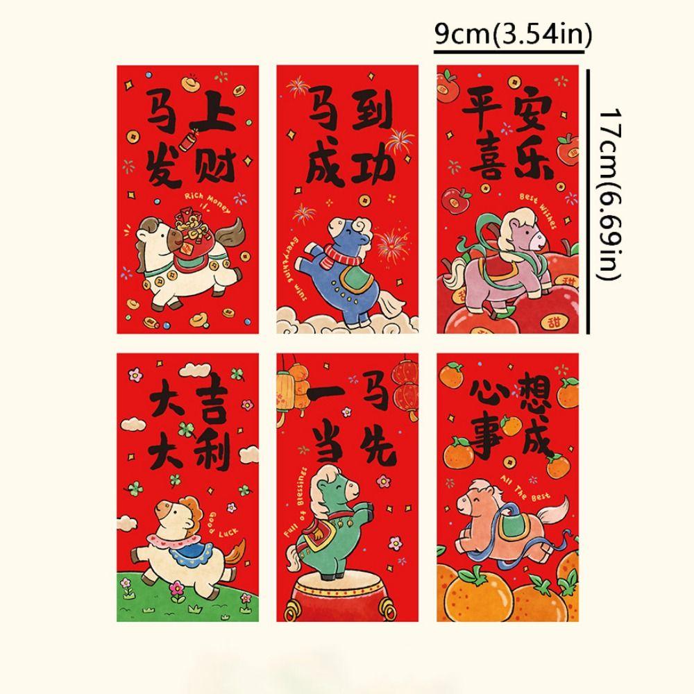 6pcs Paper 2026 Money Envelope Horse Year Lucky Red Pockets  Marriage Occasion