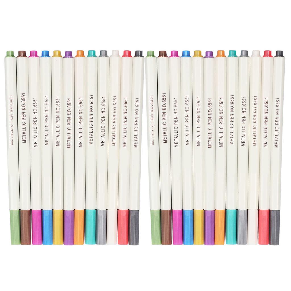 24Pcs Metallic Marker Pens 24 Colors for Photo Album Black Paper Card Making Rock Art Painting