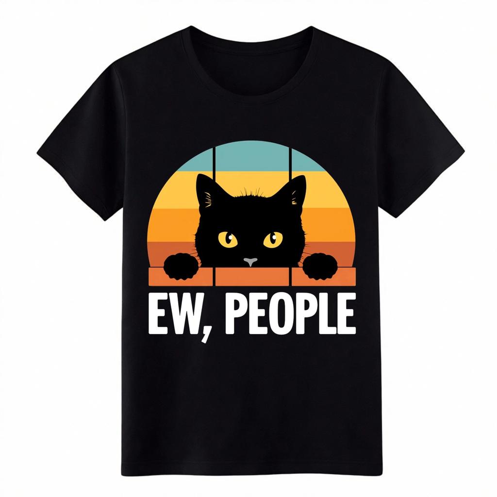 Alltag Ekelhaft Menschen Schwarze Katze T-Shirt Lässig All-Match Katzenliebhaber T-Shirt Kostenloser Versand