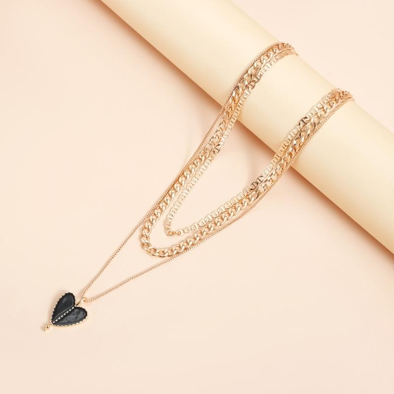 Elegant Drip Glaze Heart Charm Necklace Multi Layering Pendant Jewelry Accessory Adjustable Length Retro Design