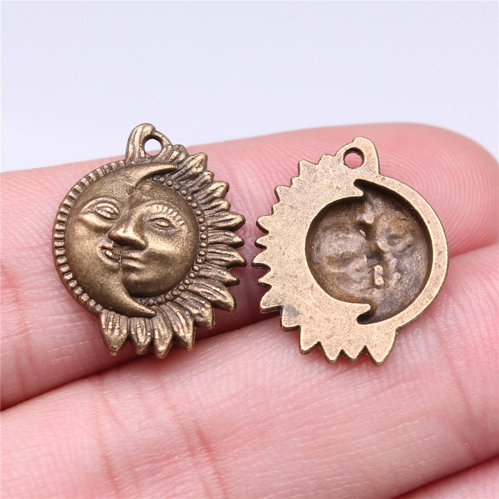 20pcs Charms Zodiac Sun Moon Tibetan Bronze Silver Color Pendants Antique Jewelry Making DIY Handmade Craft