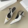 Fashion SUOJIALUN 2025 Spring New Brand Women Sandal Fashion Gold Buckle Ladies Elegant Slingback Sandals Thin High Heel Pointed Toe Pum