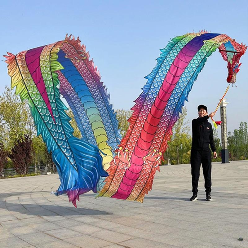 6/8/10m 3D Quadrado Fitness Dança do Dragão Vermelho Adulto Ano Novo Chinês Dança do Dragão Fita Adereços de Performance de Palco Liderando