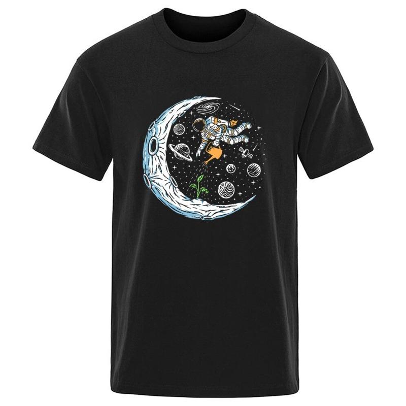 Astronaut watering plant on moon Graphic T-shirt L