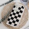 Kawaii Aesthetic Simple Black White Plaid Canvas Pencil Case Student School Stationery Bag