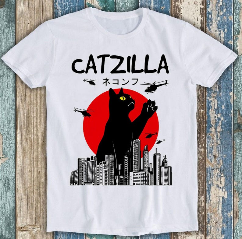 Catzilla Cat Humorous Japanese Funny Gift Tee T Shirt T2535 110
