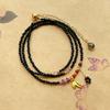 Zwarte toermalijn, zwarte spinel, zwarte toermalijn, originele armband met drie cirkels, verstelbare armband.