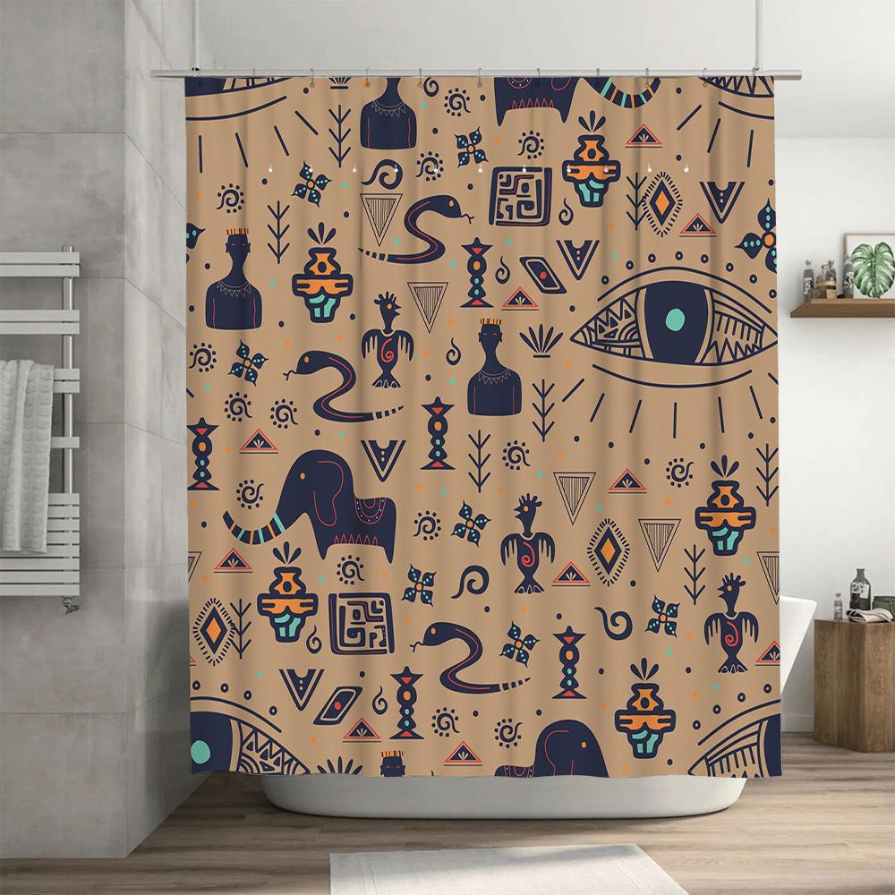 Trendy Bohemian Bathroom Decor Shower Curtain with Eye Design for Home Decoration Black/Beige Colorway (72x84 inches)