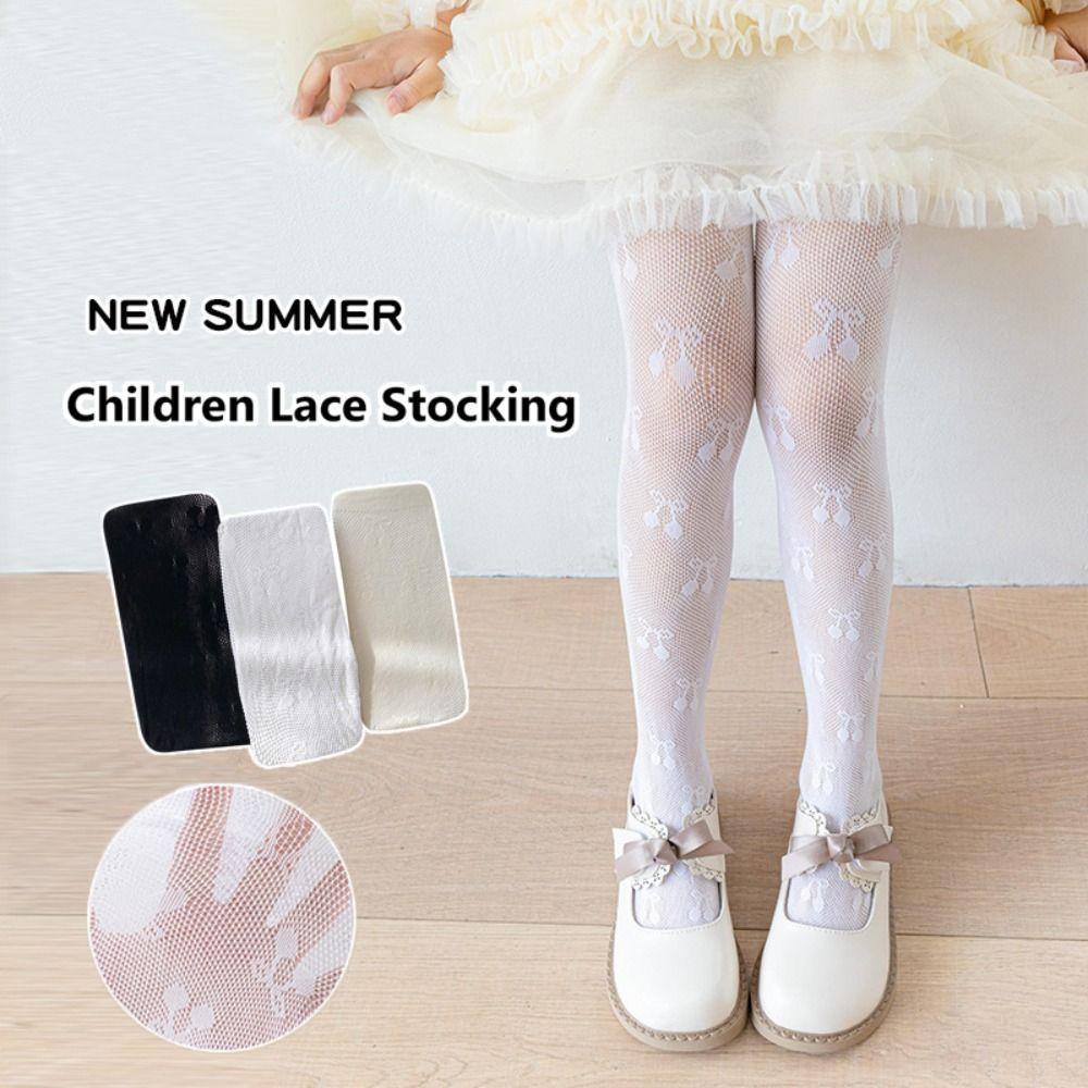 

Lolita Girls Pantyhose Solid Color Cherry Pattern Leggings Children Lace Stocking Spring Autumn L бежевий