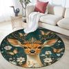Deer with Flowers Round Area Rug,Carpet Rug for Living Room Bedroom Sofa Playroom Decor,Non-slip Floor Mat