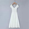 2026 Chic Lace Puff Sleeve Retro V-Neck Backless Evening Dress