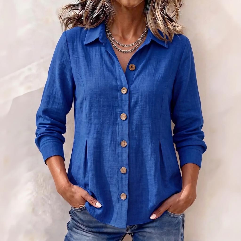 Women's Casual Cotton Linen Long Sleeve Button Down Shirt Color Loose Fit for Daily Wear