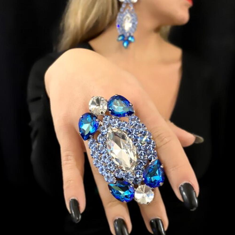 Stonefans Anelli Grandi da Donna con Cristalli Blu Completi Accessori Anello Banchetto Matrimonio Marocco Anello di Natale Gioielli Statement Regalo 2223