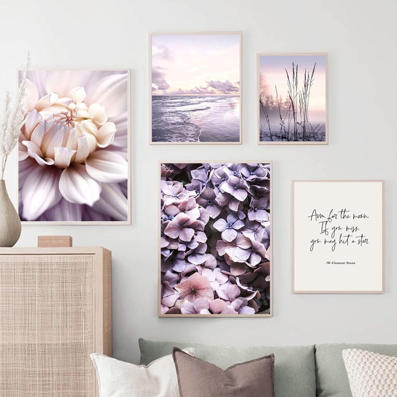 Lila Dahlie Reed Wand Kunst Einfache Linie Sexy Mädchen Landschaft Leinwand Malerei Nordic Poster Drucken Blume Bilder Zimmer Wand Dekor