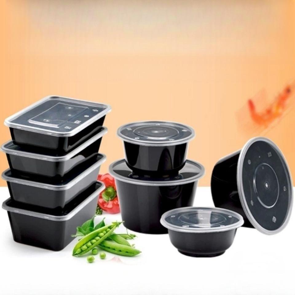 Thickened Disposable Black Takeout Bowls Round Rectangular Microwave Safe Plastic Food Containers