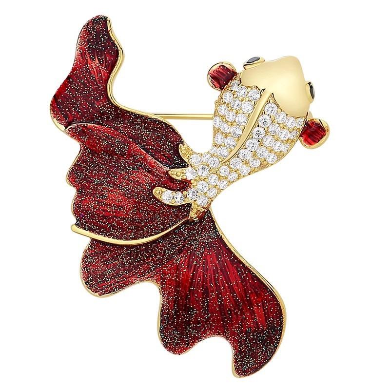Exquisite and Cute Goldfish Brooch, High-end Lucky Women's Koi Flower Brooch, Niche Design Sense Pin
