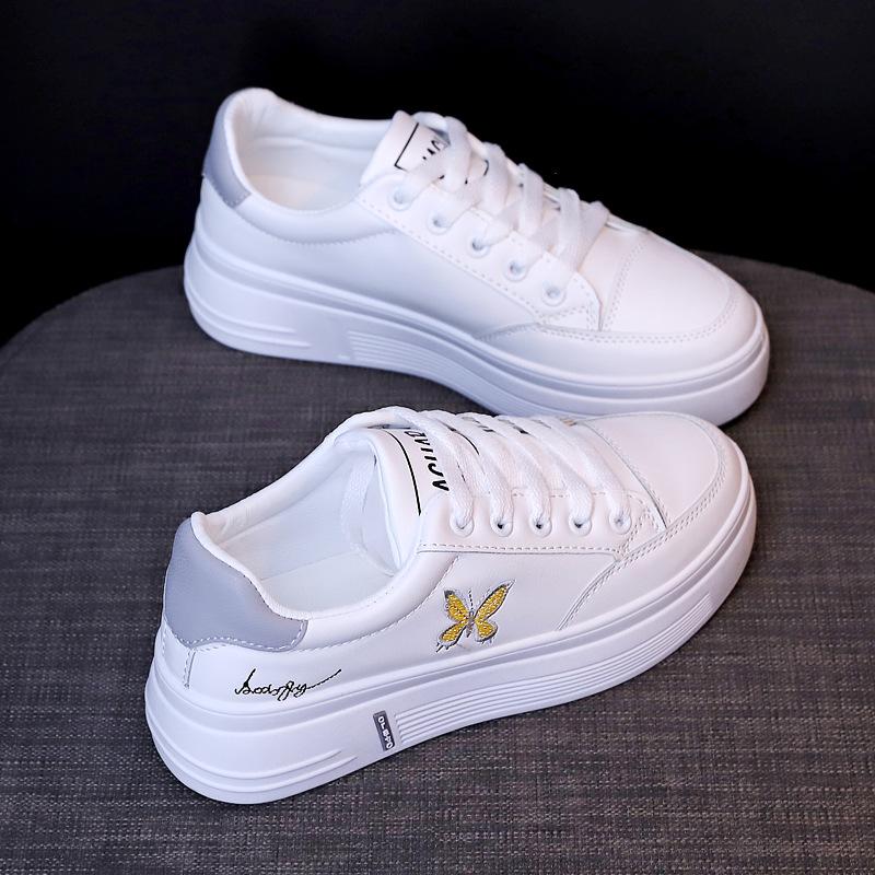 Small White Shoes Women's New Sports Casual Shoes Butterfly Embroidery Leather Students Spring Autumn Platform Shoes C1173