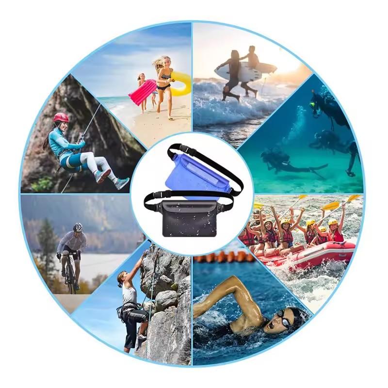 Waterproof PVC Phone Waist Pouch Dry Bag Packs With Adjustable Waist Strap For Kayaking Beach Camping Swimming Pool Accessories