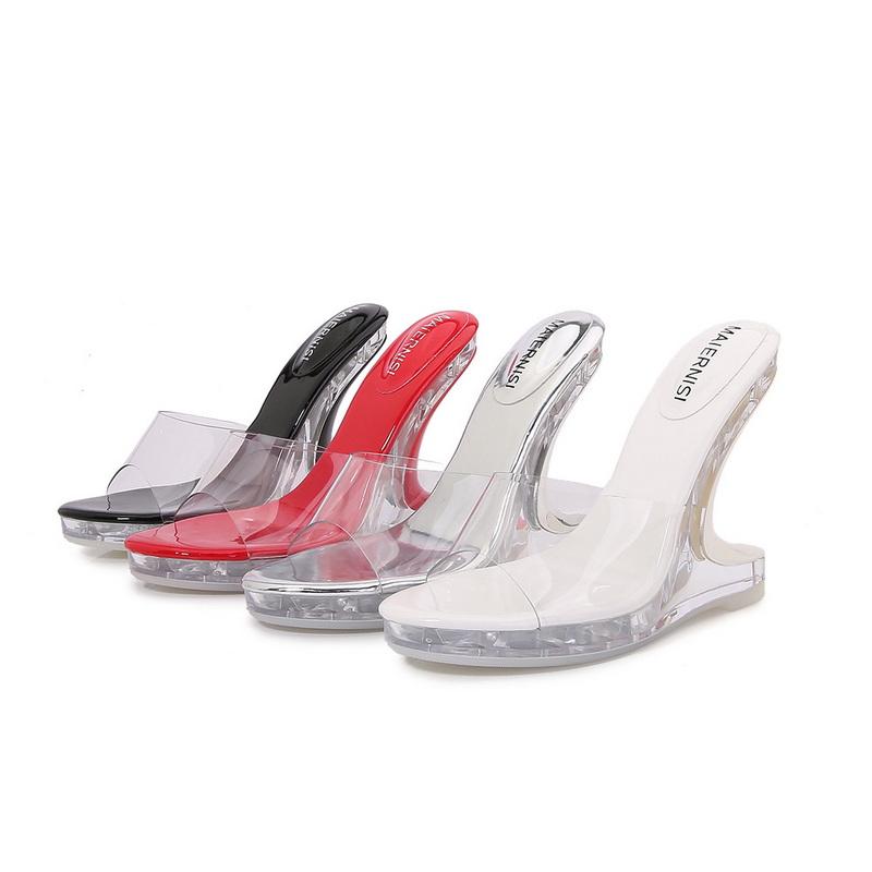 Modne FHC 2024 Nowe 12CM Dziwne Szpilki Klapki, Damskie Kapcie, Buty Letnie, PVC Odkryte Palce, Wsuwane, Czarne, Srebrne, Czerwone, Białe, Dropshipping