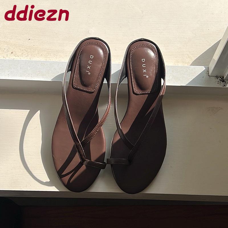 Fashion Fashion Round Toe Ladies Low Heel Slippers New In Summer Elegant Women Heeled Slippers Female Slides Sandals Shoes Flip flops