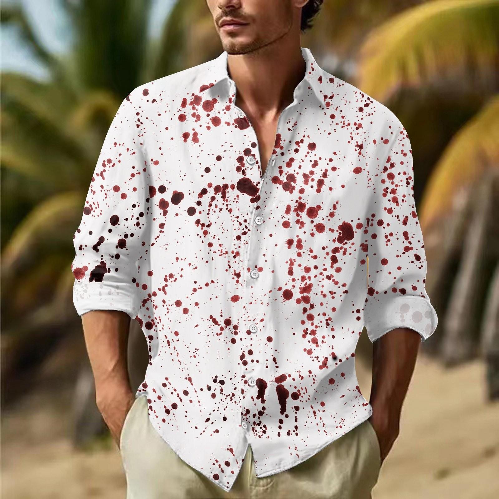 

Мужские рубашки с длинными рукавами и пуговицами на Хэллоуин, мужские повседневные модные рубашки с длинными рукавами XXL красный