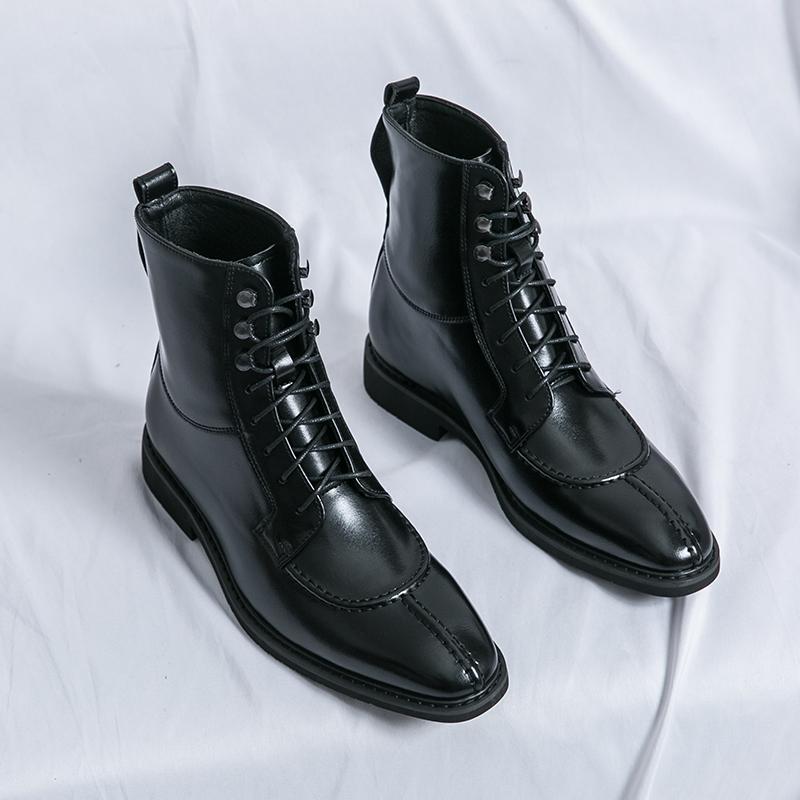 Fashion Winter Men's Shoes High Top British Motorcycle Leather Boots Men Thick Sole Trend Chelsea Boots Mens Casual Shoes platform boots