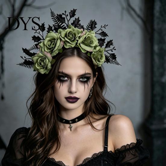 Vintage Rose Crown for Festivals Halloween Headband, Flower Leaf Hair Hoops Bands, Comfortable Gothic Headwear Girls Headpiece Hairband Cosplay Party