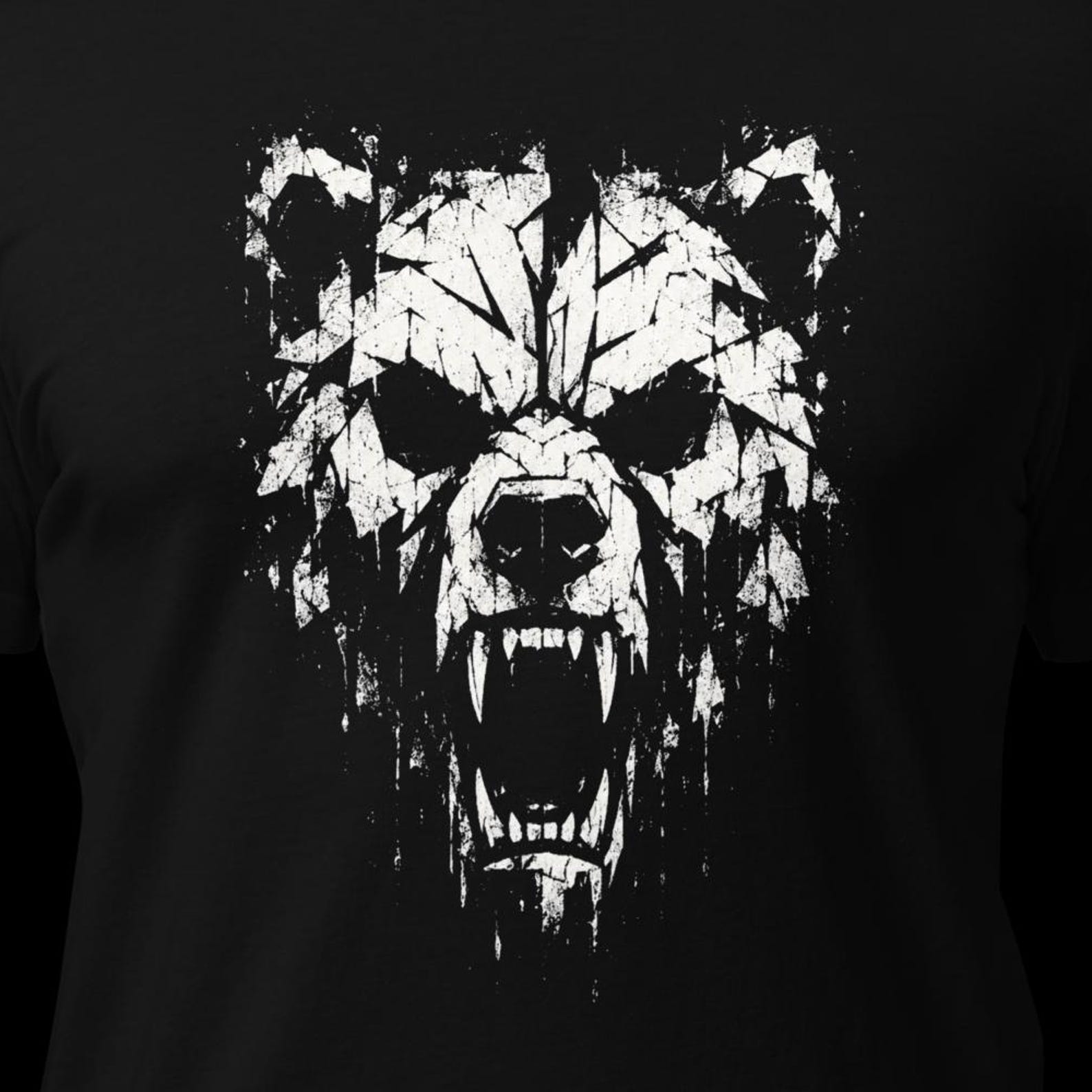 Geometric Bear Head T-Shirt, Grunge Polygon Animal Art, Wilderness Streetwear Tee S