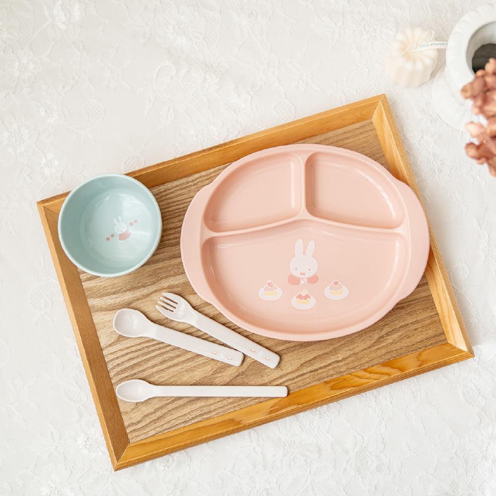 Richell Miffy Tableware Set MD Lunch Childcare Baby Baby (Set contents Bowl, Plate, Spoon, Spoon, Fork)