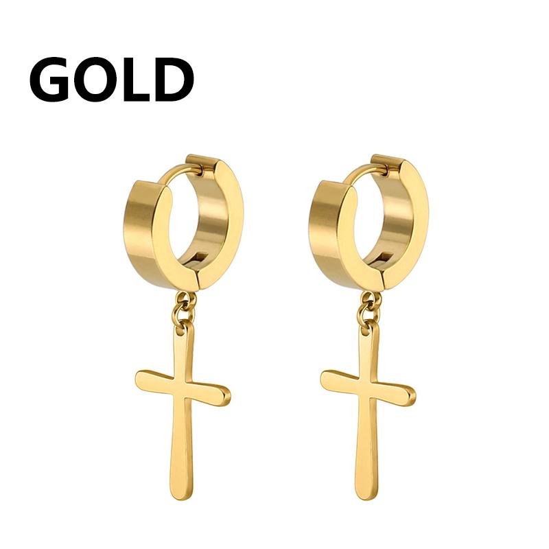 1 Pair Fashion Cross Circle Earring Stainless Steel Punk Dangle Rock Style Earrings Women Men s Earrings Fashion Zircon Gift золотой