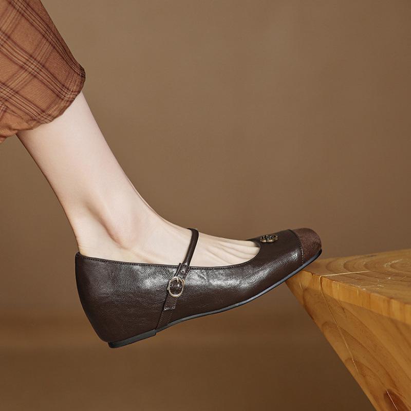 New Four-season Wear Women's Casual Single Shoes Solid Color Buckle Square Head Light Mouth Bevel Heel Lazy Shoes Large and Small Size Women's Shoes
