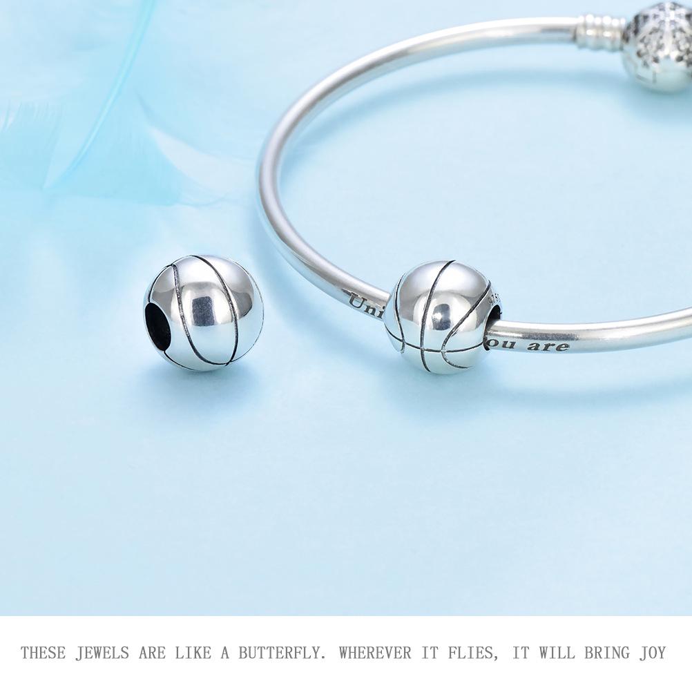 Cross-border Basketball Beads: Large Hole S925 Silver Bracelet Charms for DIY Jewelry.
