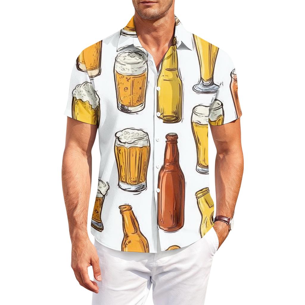 Men's Casual Loose Fit Short Sleeve Shirt with Festival Printed Pattern Button Down Design for Everyday Wear