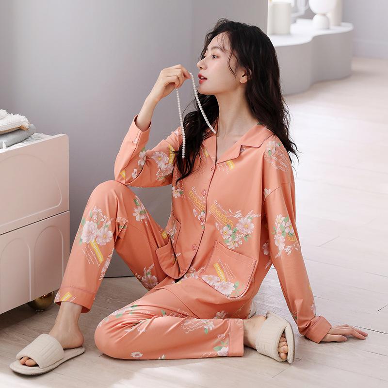 Pajamas Women'S Pure Cotton Long-Sleeved Women'S Mid-Autumn And Winter Thin Loungewear