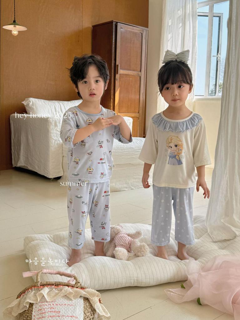 In Stock Hey Sweetheart Kids' Summer Tencel Pajama Set - Cool Short Sleeve Home Wear for Boys and Girls