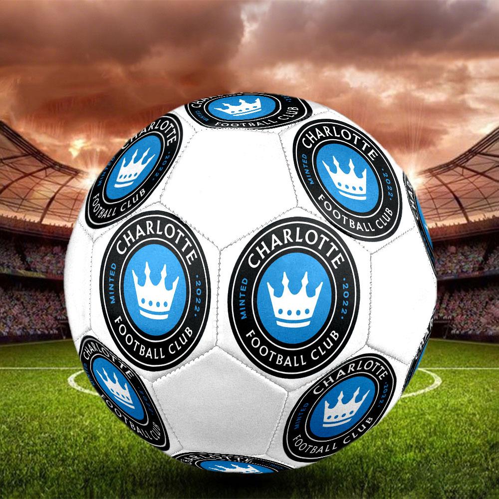 Charlotte FC Size 5 Soccer Ball, Machine-Stitched PVC, Durable & High Bounce, All Ages Fit, Fan Merchandise, Matches & Outdoor Use.