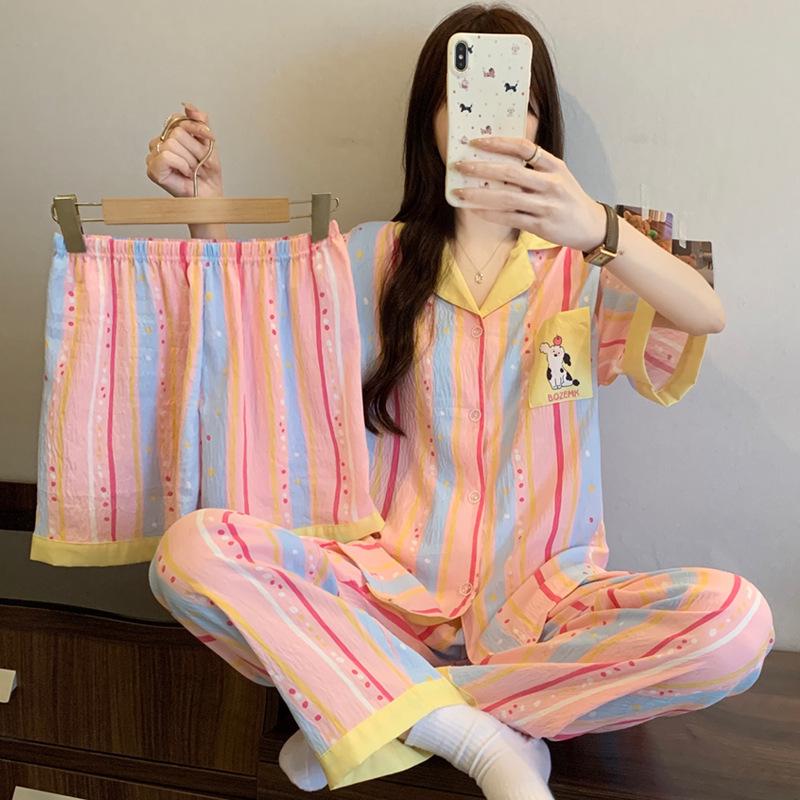 Cloud Cotton Cartoon Pony Pajamas: Women's 2026 Summer Three-Piece Set, Short Sleeve, Fun & Cute Homewear