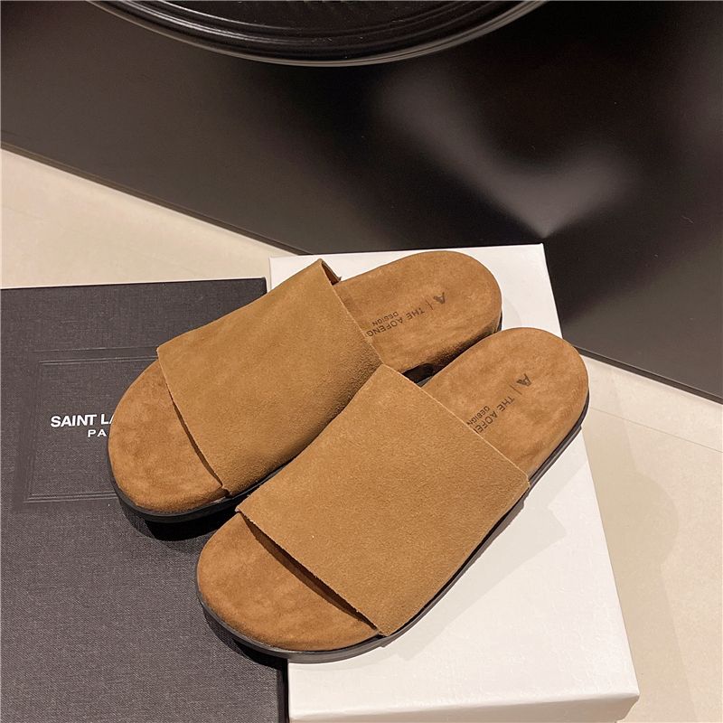 Retro One-word Slippers for Women's Outer Wear 2025 New Summer Thick-soled Heightening Casual Versatile Lazy Beach Cool Slippers