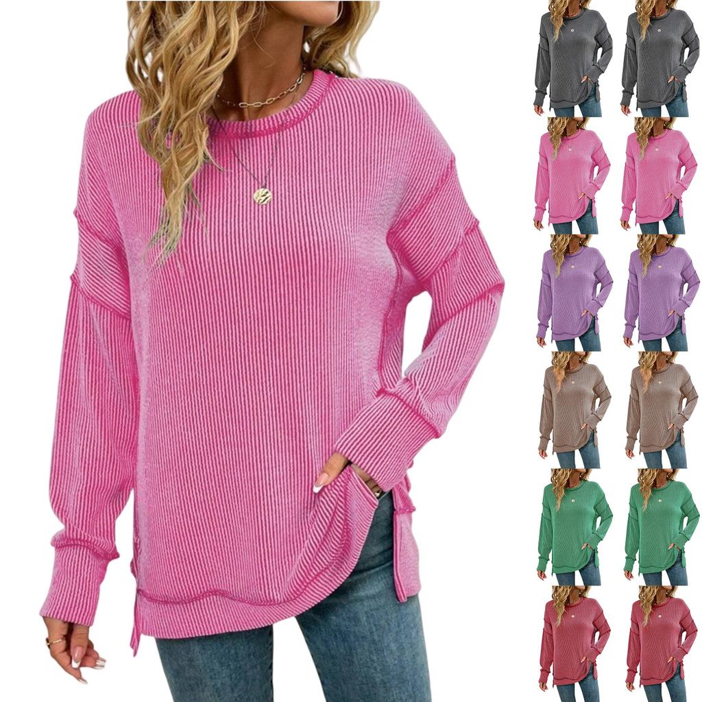 Women's Twisted Stripe Slit Long-sleeved Loose Sweatshirt